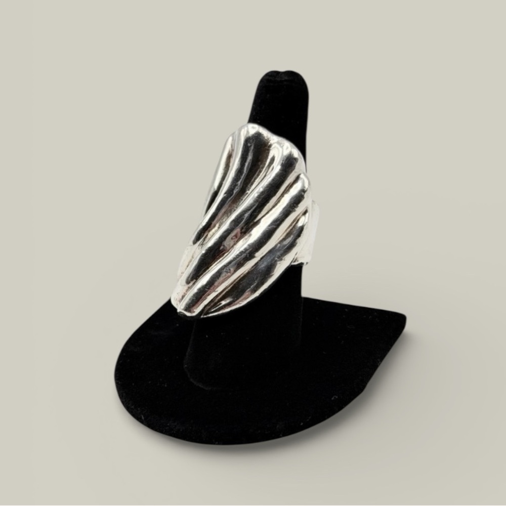 Vintage Sterling Silver Israel Electroform Puffy Wavy Statement Ring Size 8